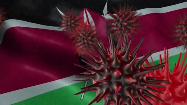 在飘扬的肯尼亚国旗上传播珊瑚病的3D图像 — 图库视频影像