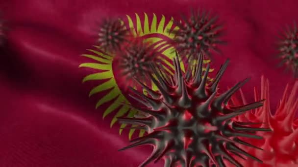 Maladie Coronavirus Propage Sur Drapeau Kirghize Agitant — Video