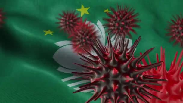 Verbreitung Der Coronavirus Krankheit Auf Einer Wehenden Macau Flagge — Stockvideo