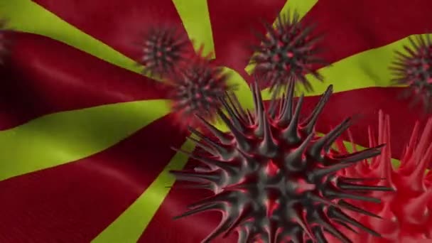 Spridning Coronavirus Sjukdom Viftande Makedonien Flagga — Stockvideo