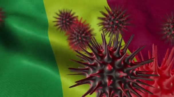 3D波状マリ国旗にコロナウイルス病を広める — ストック動画