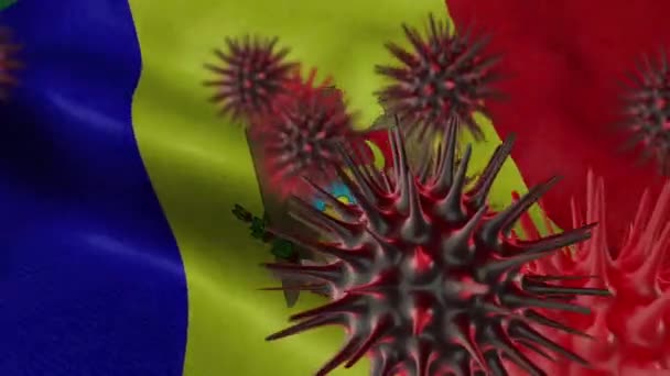 Difusión Enfermedad Por Coronavirus Una Bandera Moldava Ondeante — Vídeo de stock