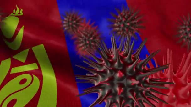 Sallanan Moğolistan Bayrağında Boyutlu Coronavirus Hastalığı — Stok video