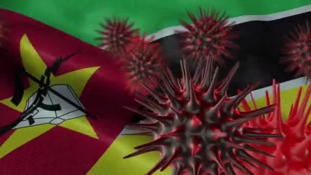 Diffusione Della Malattia Coronavirus Una Bandiera Sventolante Del Mozambico — Video Stock