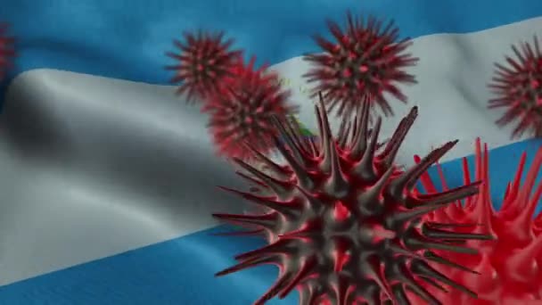 Boyutlu Sallanan Nikaragua Bayrağına Koronavirüs Hastalığı — Stok video