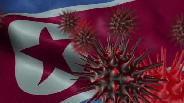 Verspreiden Van Coronavirus Ziekte Een Golvende Noord Korea Vlag — Stockvideo