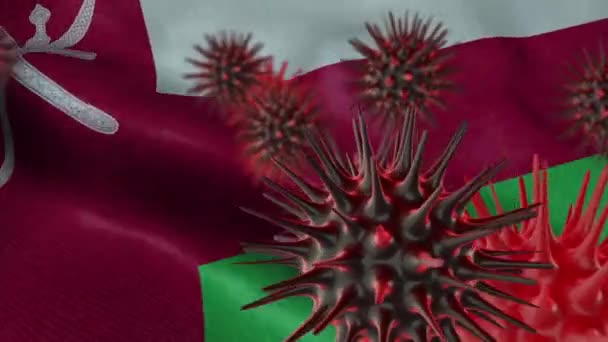 Spridning Coronavirus Sjukdom Viftande Oman Flagga — Stockvideo