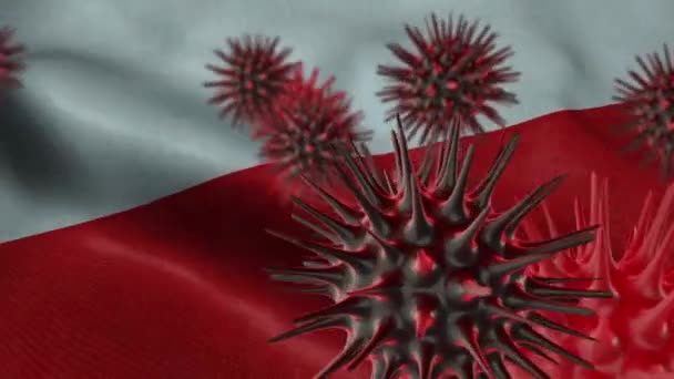 Difusión Enfermedad Por Coronavirus Una Bandera Polonia Ondeante — Vídeos de Stock