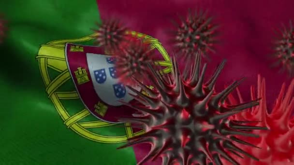 Maladie Coronavirus Propage Sur Drapeau Portugais Agitant — Video