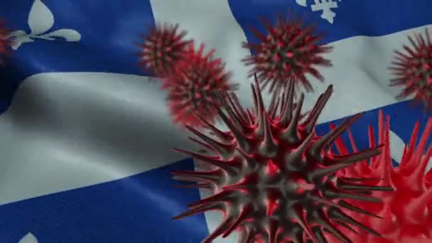 Difusión Enfermedad Por Coronavirus Una Bandera Quebequense Ondeante — Vídeos de Stock