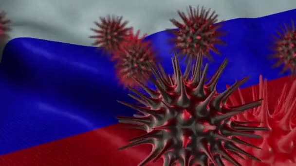 Maladie Coronavirus Propage Sur Drapeau Russe Agitant — Video