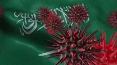 Dalgalanan Suudi Arabistan Bayrağı Üzerine 3 Boyutlu Coronavirus Hastalığı