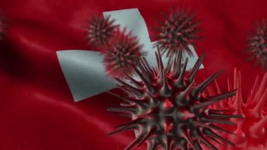 3 Boyutlu Coronavirus Hastalığı Dalgalanan İsviçre Bayrağı