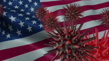 3 Boyutlu Coronavirus Hastalığı Dalgalanan Birleşik Devletler Bayrağı