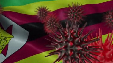 Sallanan Zimbabwe Bayrağına 3 Boyutlu Coronavirus Hastalığı