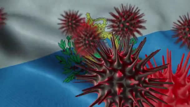 在飘扬的圣马力诺国旗上三维传播珊瑚病 — 图库视频影像
