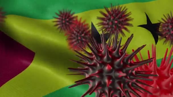 Doença Coronavírus Espalhando Uma Bandeira Ondulada São Tomé — Vídeo de Stock