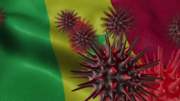 Sallanan Senegal Bayrağında Boyutlu Coronavirüs Hastalığı — Stok video