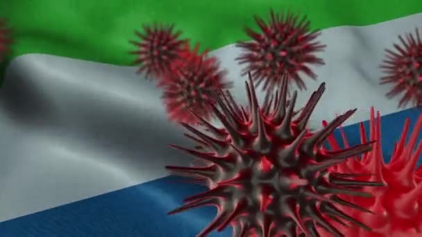 Boyutlu Koronavirüs Hastalığı Dalgalanan Sierra Loeone Bayrağı — Stok video