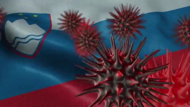 Verbreitung Der Coronavirus Krankheit Auf Einer Wehenden Slowenischen Flagge — Stockvideo