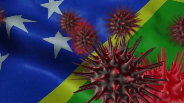 Sallanan Solomon Adaları Bayrağında Boyutlu Coronavirus Hastalığı — Stok video