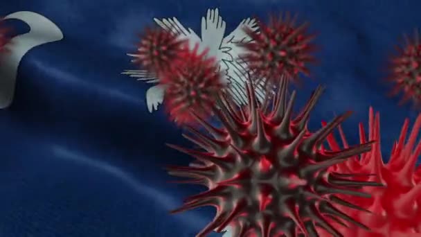 Boyutlu Coronavirus Hastalığı Dalgalanan Güney Carolina Bayrağı — Stok video