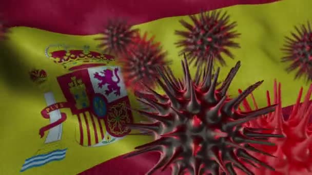 Diffondere Malattia Coronavirus Una Bandiera Sventolante Spagna — Video Stock