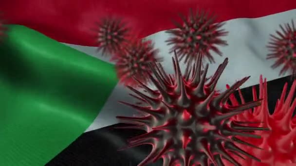 Doença Coronavírus Espalhamento Uma Bandeira Ondulada Sudão — Vídeo de Stock