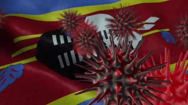 Boyutlu Sallanan Svaziland Bayrağına Koronavirüs Hastalığı — Stok video