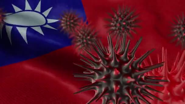 Maladie Coronavirus Propage Sur Drapeau Taïwanais Agitant — Video