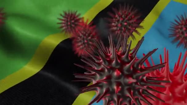 Verspreiden Van Coronavirus Ziekte Een Golvende Tanzania Vlag — Stockvideo