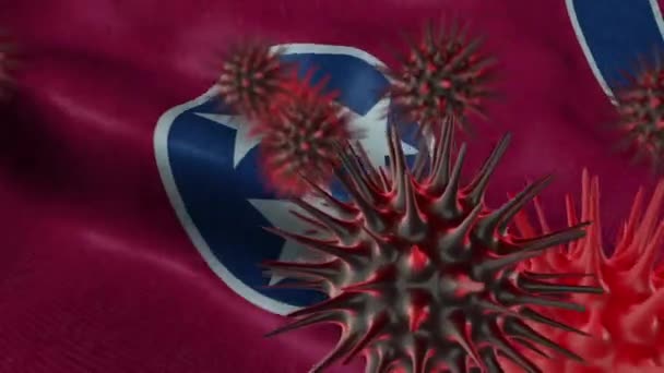 Dalgalanan Tennessee Bayrağında Boyutlu Coronavirüs Hastalığı — Stok video