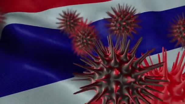 Terjesztése Coronavirus Betegség Egy Integető Thaiföld Zászló — Stock videók