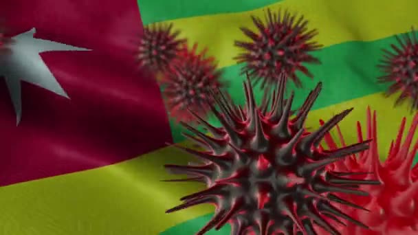 在飘扬的多哥国旗上三维传播珊瑚病 — 图库视频影像