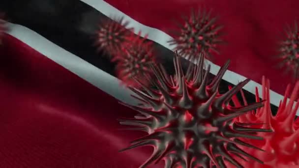 Verspreiden Van Coronavirus Ziekte Een Golvende Trinidad Tobago Vlag — Stockvideo