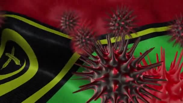 Doença Coronavírus Espalhamento Uma Bandeira Vanuatu Ondulante — Vídeo de Stock