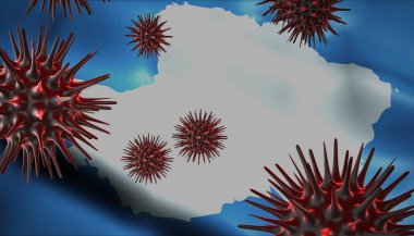 Antarktika 'da salgın hastalık olarak arkasında W bayrağı dalgalanan bir koronavirüs