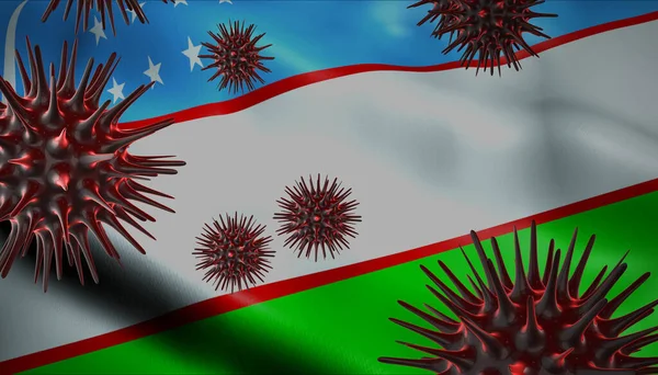Coronavirus Dreht Sich Mit Usbekischer Flagge Hintergrund Als Epidemie Ausbruch — Stockfoto