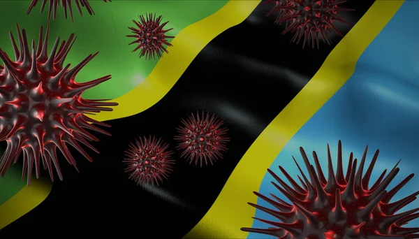 Ein Coronavirus Dreht Sich Mit Tansania Flagge Hintergrund Als Epidemie — Stockfoto
