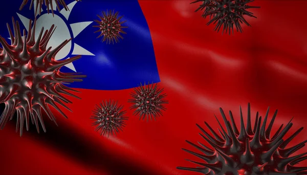 A coronavirus spinning with Taiwan flag behind as epidemic outbreak infection in Taiwan