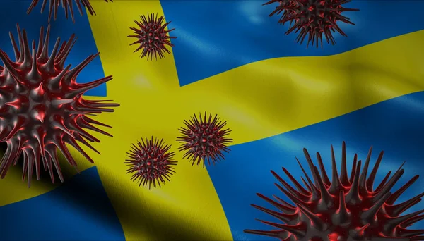 İsveç bayraklı bir koronavirüs İsveç 'te salgın salgını gibi yayılıyor.