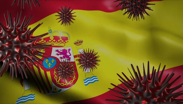 Ein Coronavirus Dreht Sich Mit Spanien Flagge Hintergrund Als Epidemie — Stockfoto