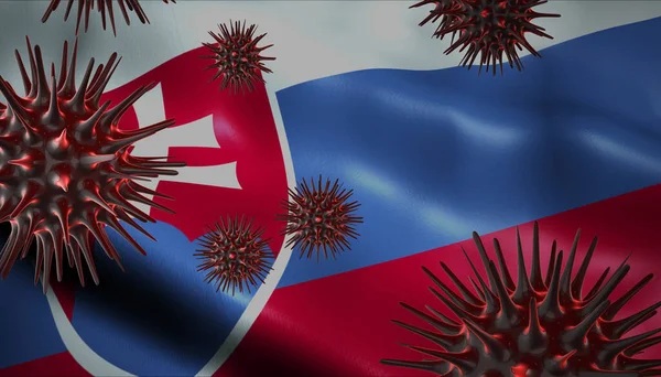 Slovakya bayrağıyla dalgalanan bir koronavirüs arkasında Slovakya 'da salgın salgını var.
