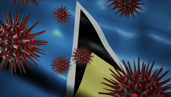 Ein Coronavirus Dreht Sich Mit Der Flagge Von Lucia Hintergrund — Stockfoto