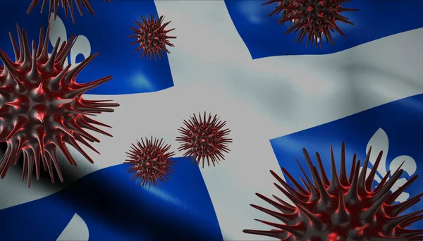 Коронавірус Обертається Разом Прапором Квебеку Епідемія Спалаху Квебеку — стокове фото