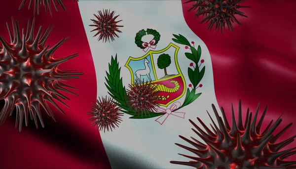 Коронавирус Вращающийся Флагом Перу Качестве Эпидемической Вспышки Инфекции Перу — стоковое фото