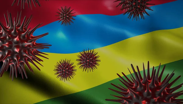 Ein Coronavirus Dreht Sich Mit Mauritius Flagge Hintergrund Als Epidemie — Stockfoto