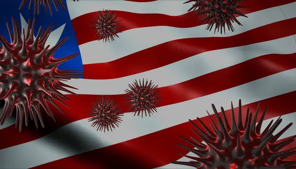 Ein Coronavirus Dreht Sich Mit Liberia Flagge Hintergrund Als Epidemie — Stockfoto