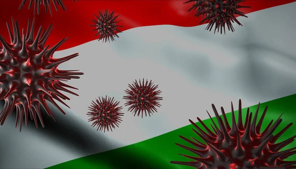 A coronavirus spinning with Hungary flag behind as epidemic outbreak infection in Hungary