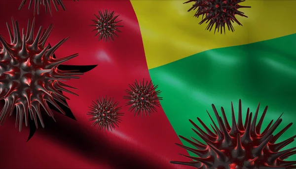 A coronavirus spinning with Guinea Bissau flag behind as epidemic outbreak infection in Guinea Bissau